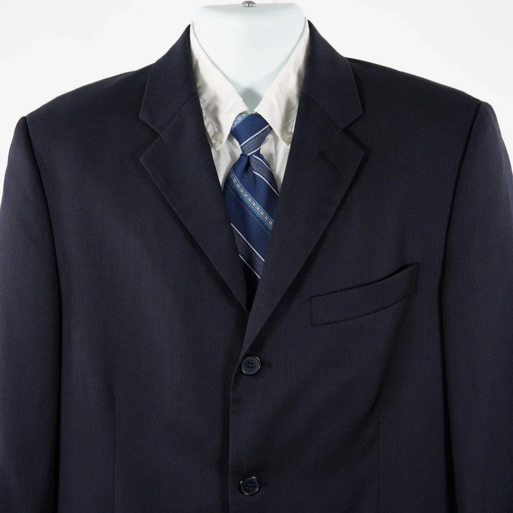 Pierre Cardin Men's Blue Worsted Wool Micro Check 3 Button Blazer 38R Tagged 40R